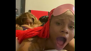 Sensual black lesbian eating pussy and playing with butt