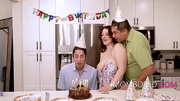 Stepmom Emmy Demur gets fucked by stepson on his birthday in front of her husband